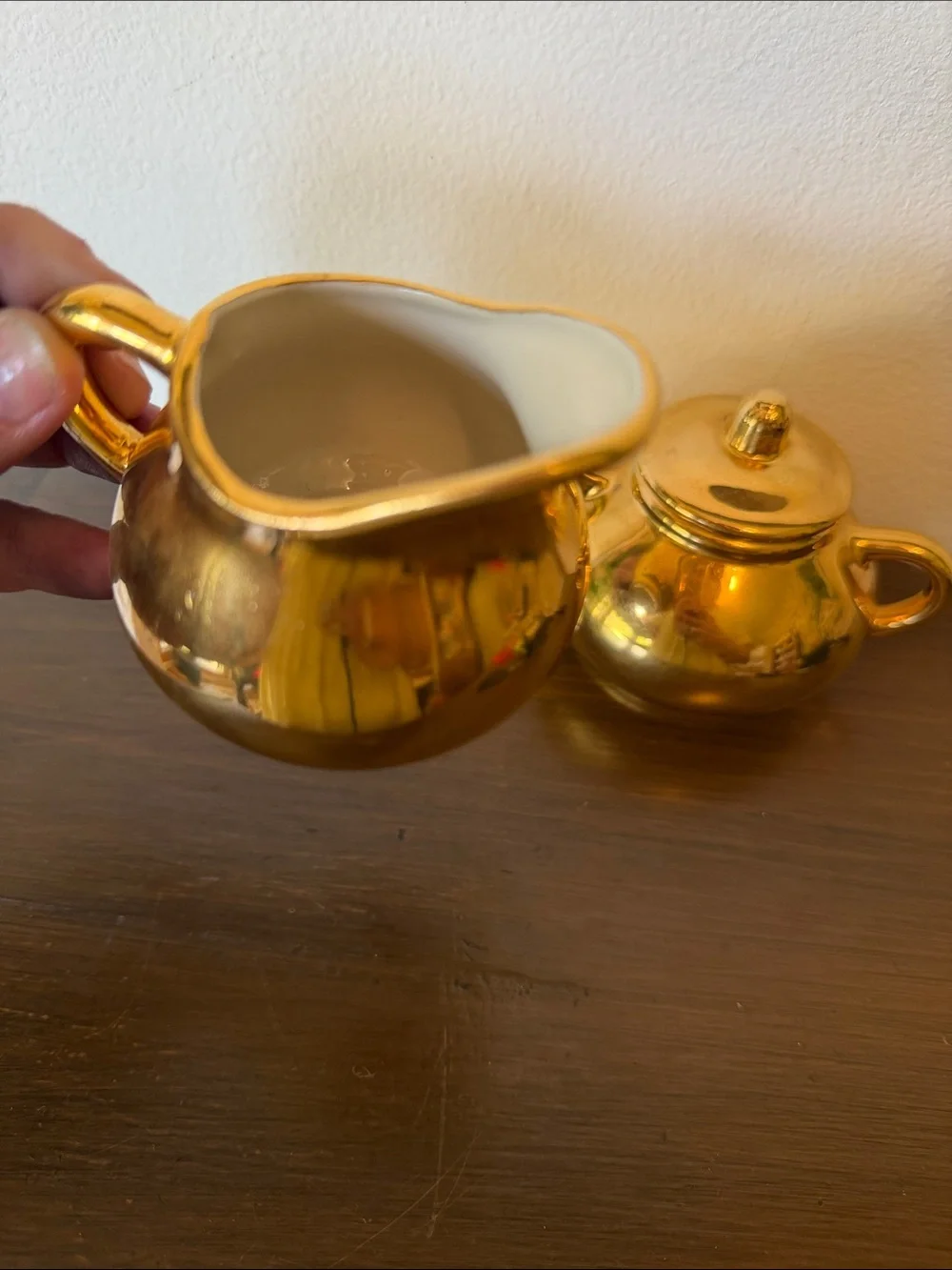 Hand Decorated 22k Gold Ceramic Creamer and Sugar Set